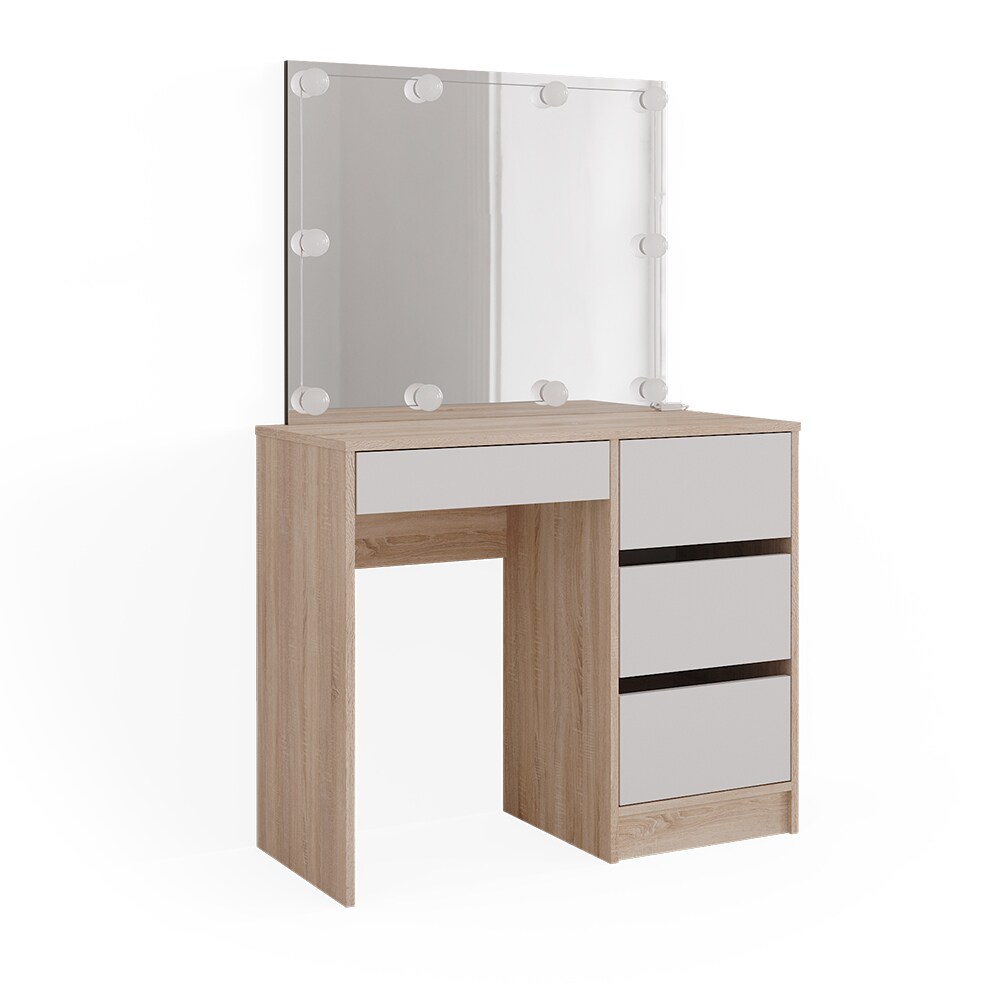 Vicco Schminktisch Sherry Sonoma Weiß, 90 x 75 cm, Spiegel, LED, Frisiertisch