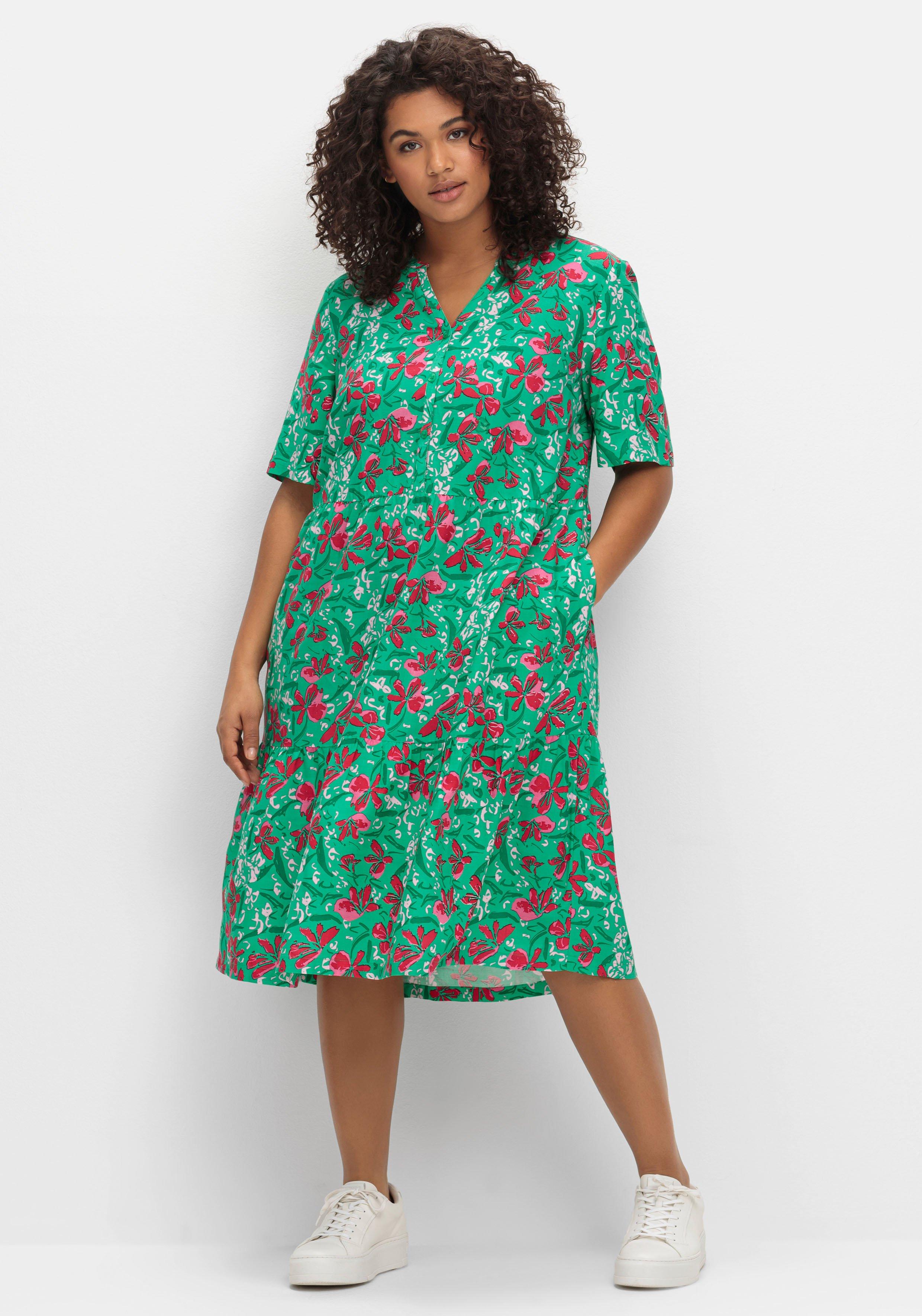 Kleid mit floralem Alloverprint und Seitentaschen