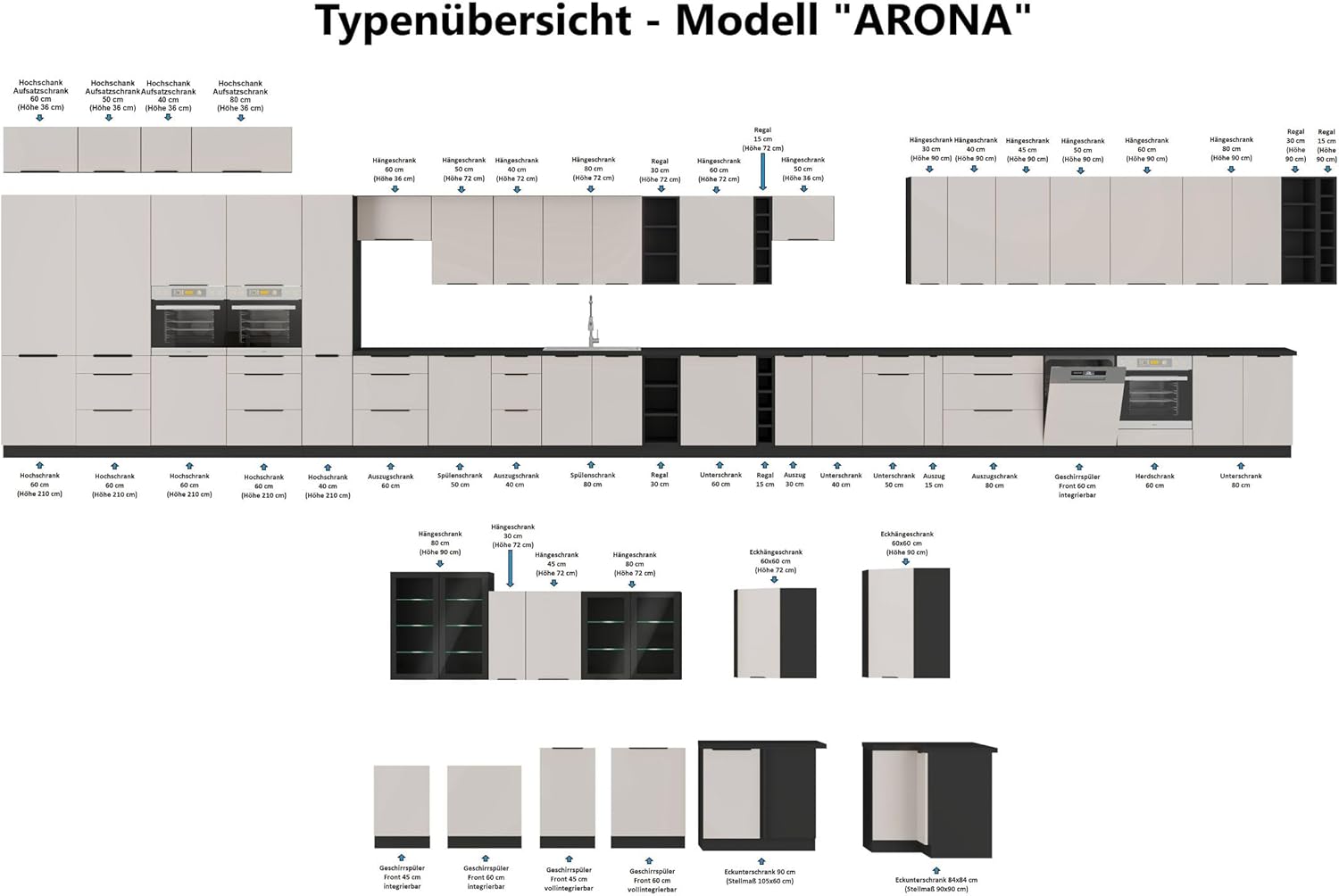 Kuechen-preisbombe Winkelküche Arona Siena 350x290 Küchenzeile Eckküche Küche Kaschmir XL Stauraum