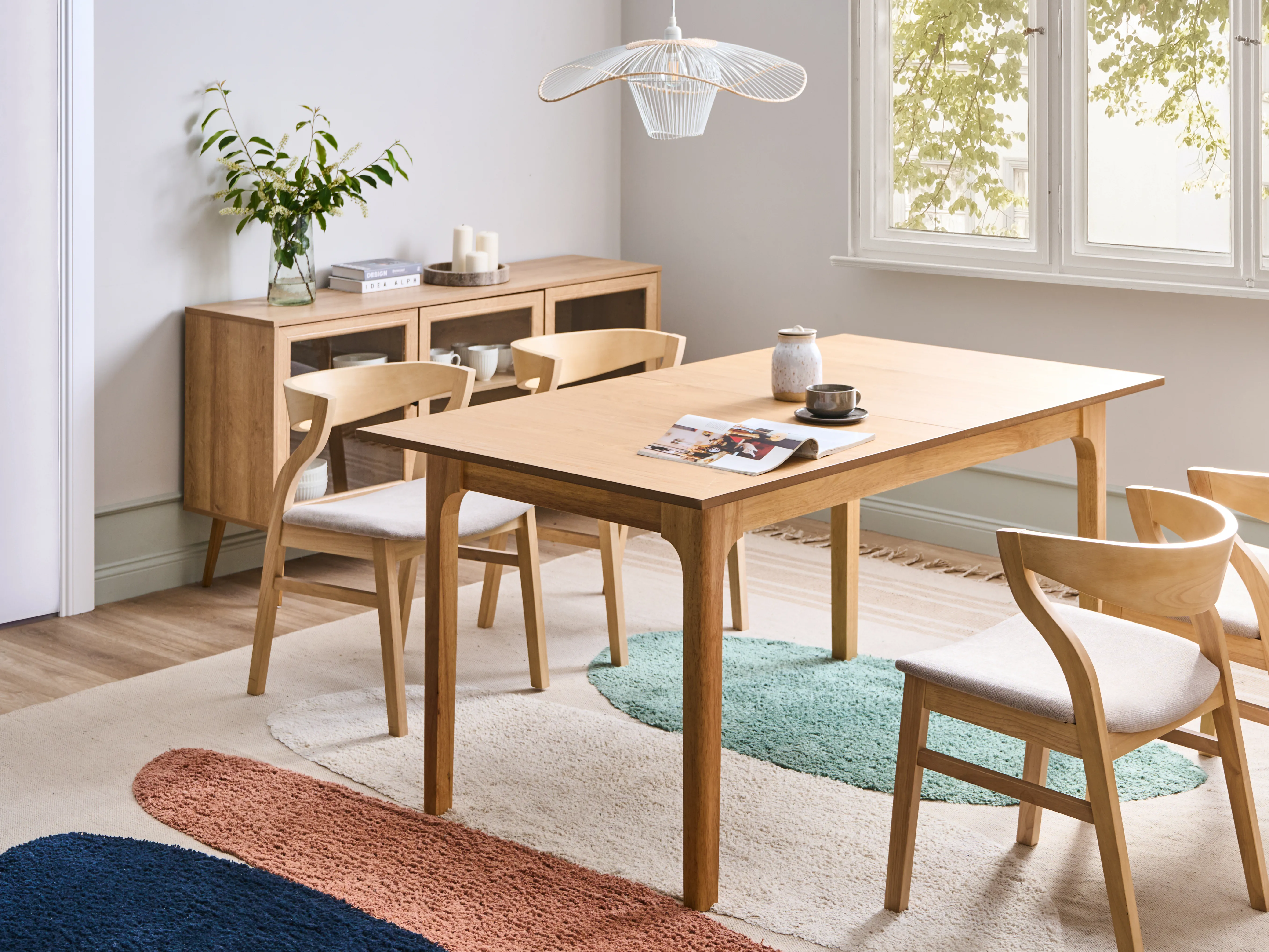 Eettafel uitschuifbaar DELMAS Licht essenhout 90 cm 160/200 cm
