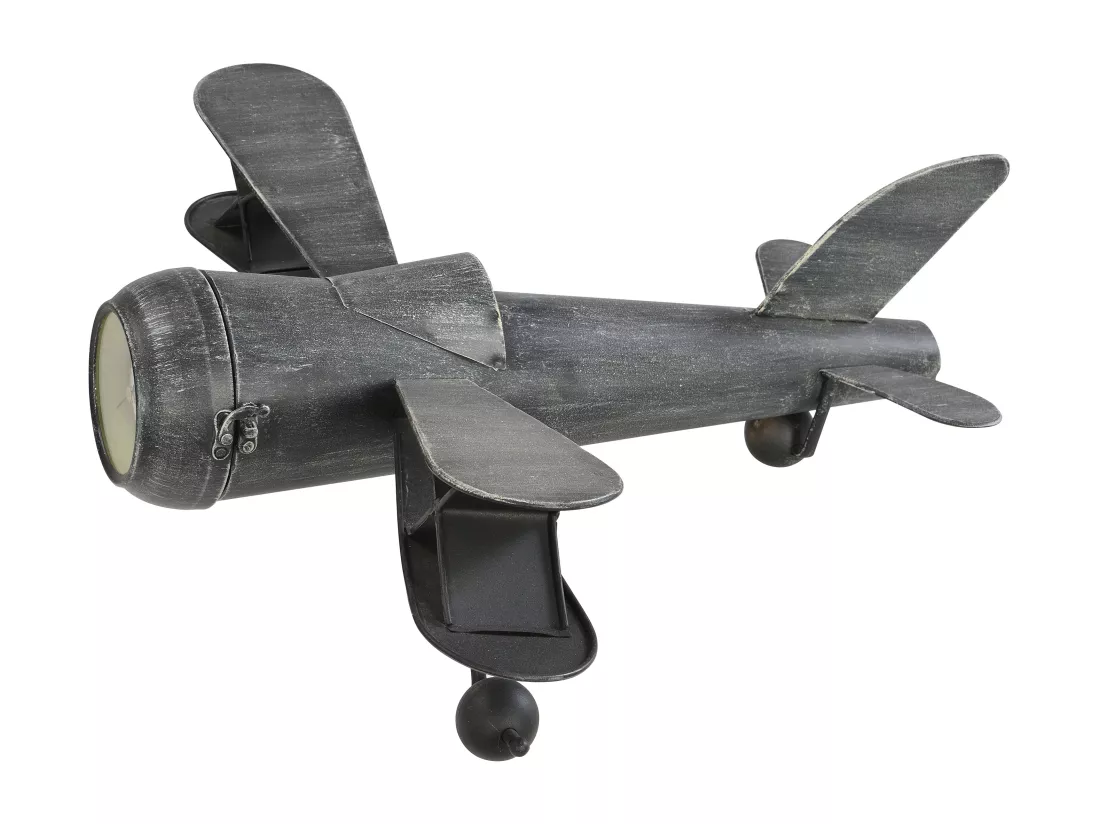Horloge avion vintage à poser - Métal - L. 44.5 x P. 39.5 x H. 20 cm - Anthracite - KYOTO
