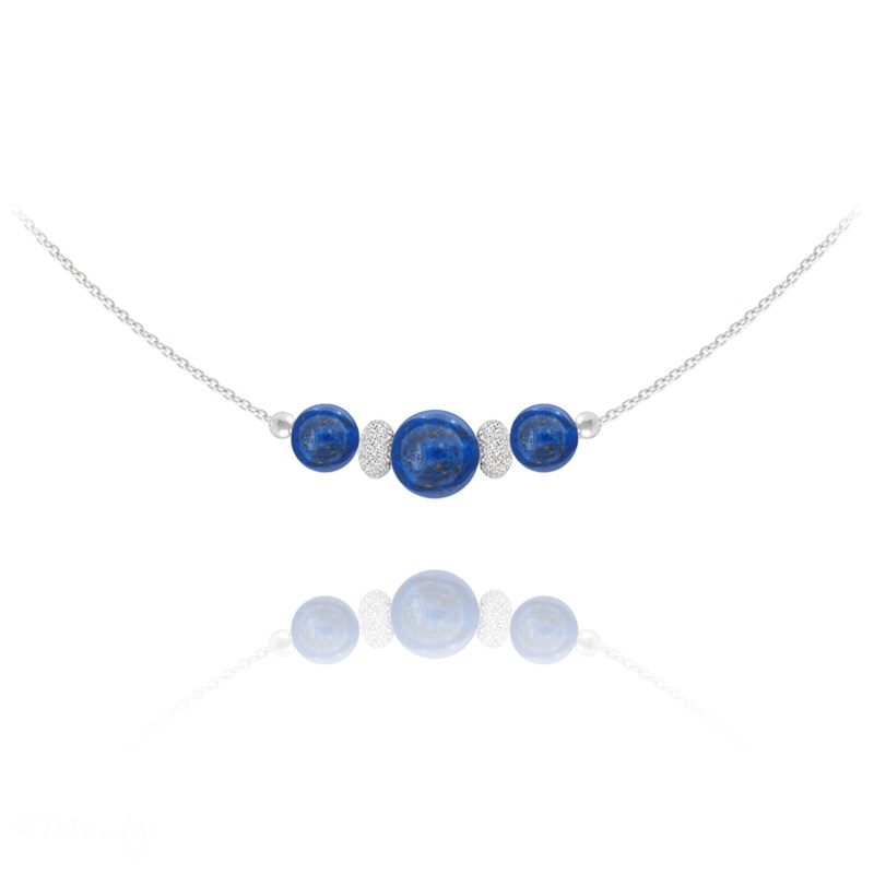 Collier ras de cou en argent 925 et pierres naturelles Lapis Lazuli