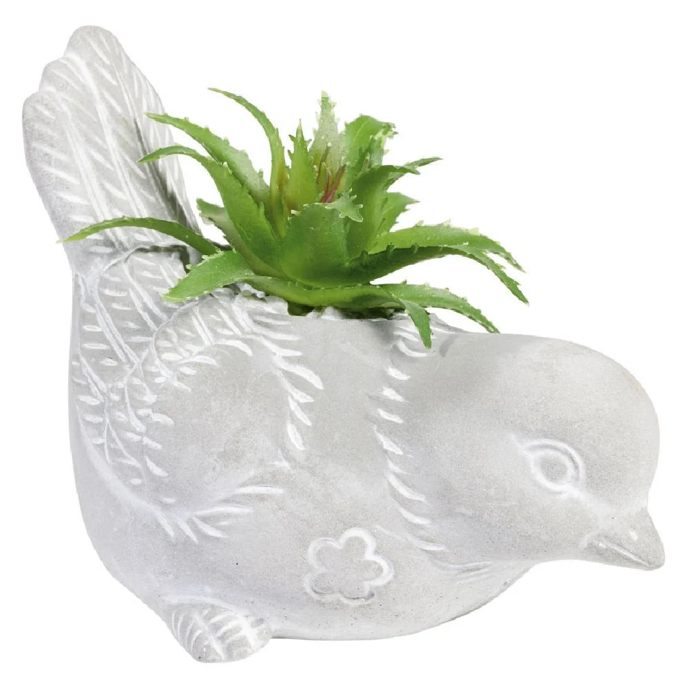Plante artificielle pot ciment forme oiseau H9,7cm