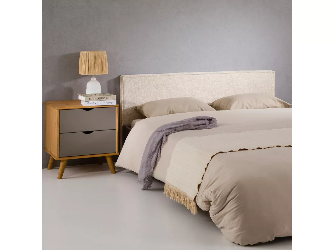 Tête de lit LORETTE 120 rembourrée, En tissu polyester pour lit 120 cm, Sur pieds en plastique, Blanc