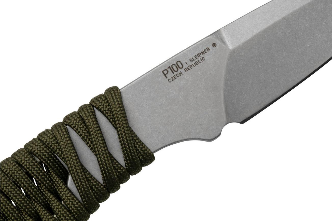 ANV Knives P100 Sleipner, Olive Paracord, P100-004, Black Kydex Sheath, nekmes