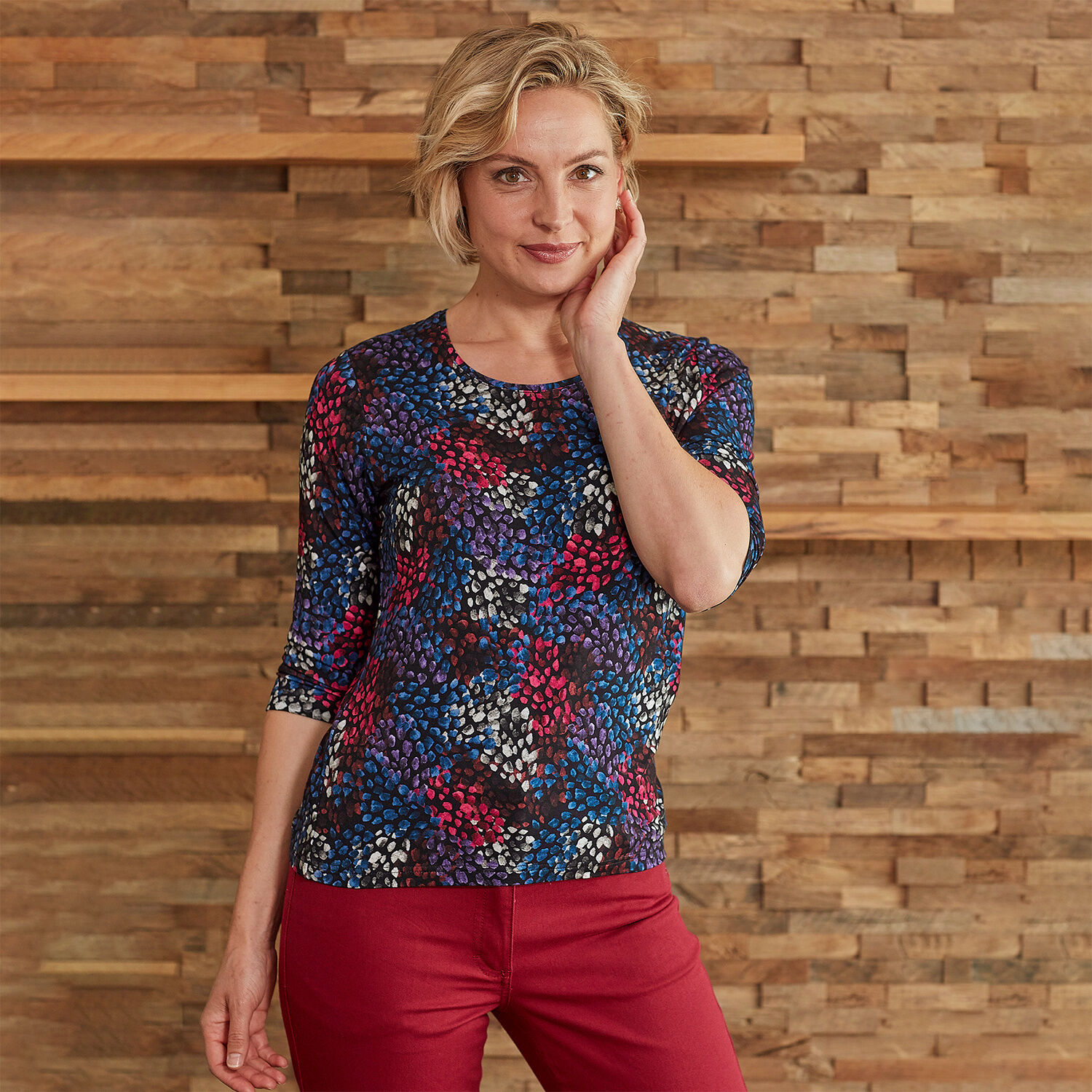 Damen 3/4 Shirt bedruckt mit Viscose-Anteil