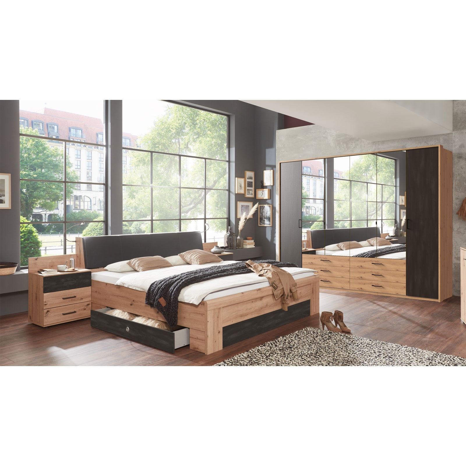 4-teiliges Schlafzimmer-Set - Artisan Eiche-Raw Steel