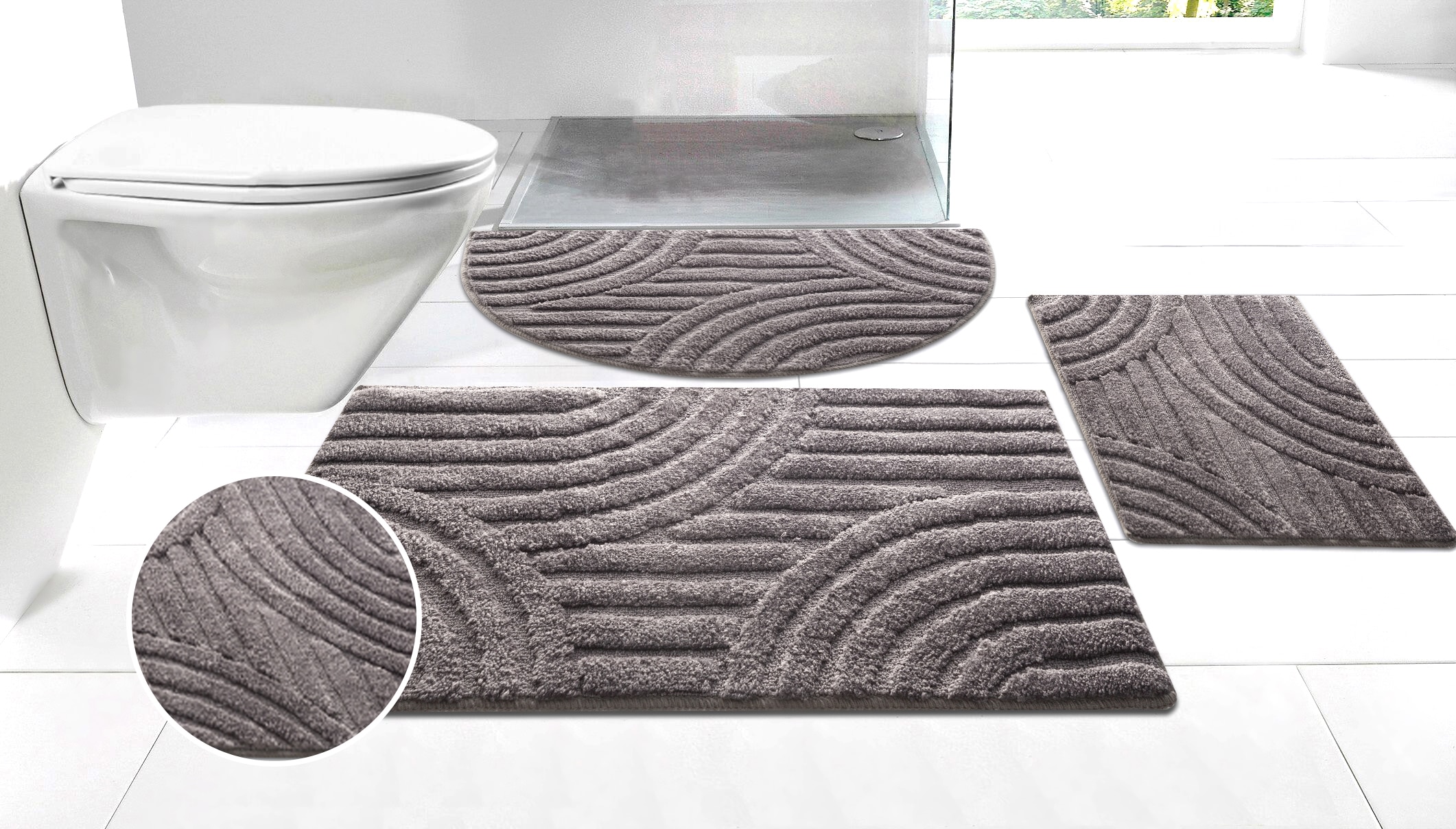 my home Badematte »Regona Scandi, Badvorleger, Badezimmer Teppich, Duschvorleger« Höhe 10 mm rutschhemmend beschichtet strapazierfähig Badteppich, Uni Farben, Hoch-Tief-Effekt, modernes Muster, Zen