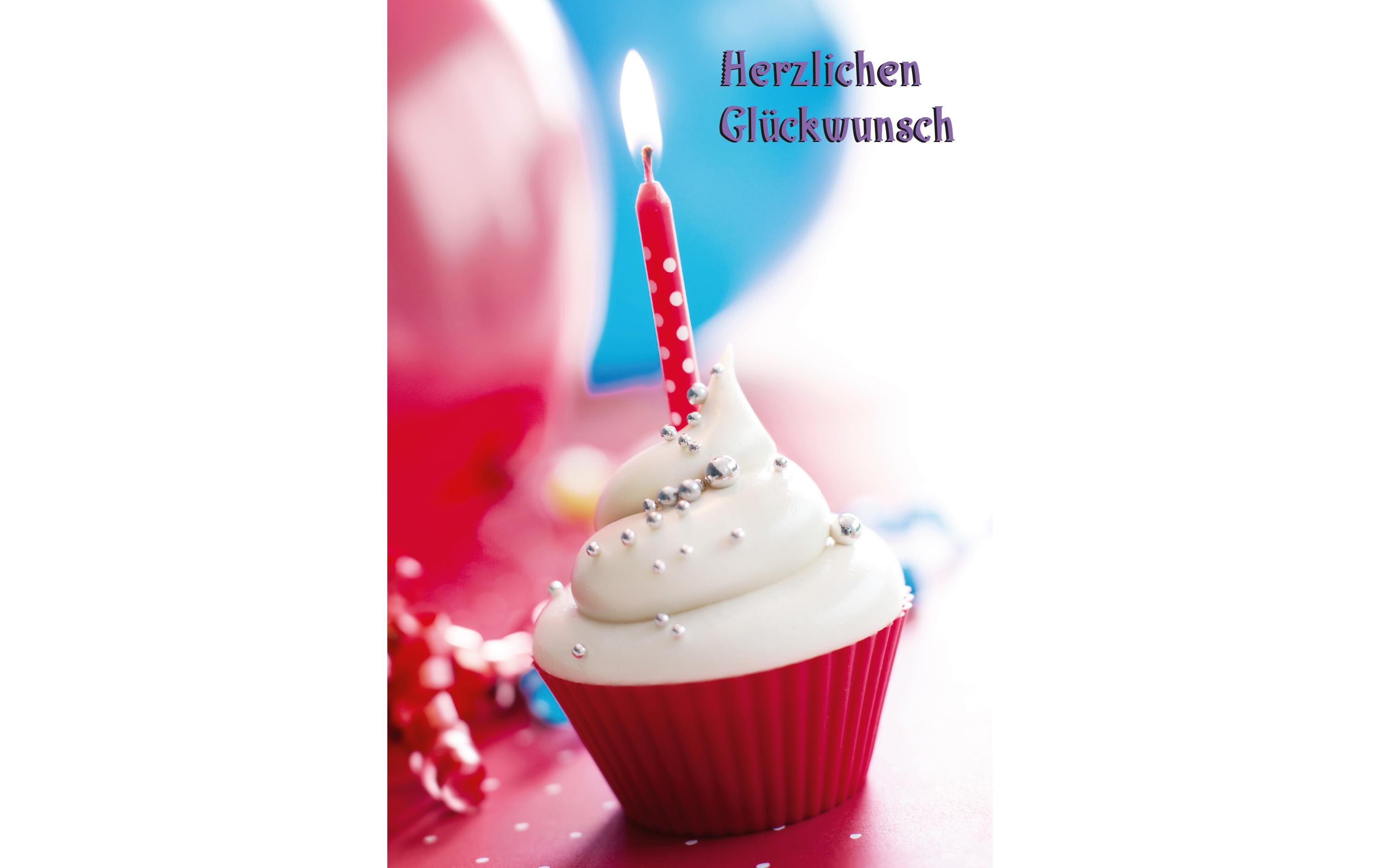 Geburtstagskarte Törtchen mit Kerze 17.5 x 12.2 cmGlückwunschkarte zum Geburtstag