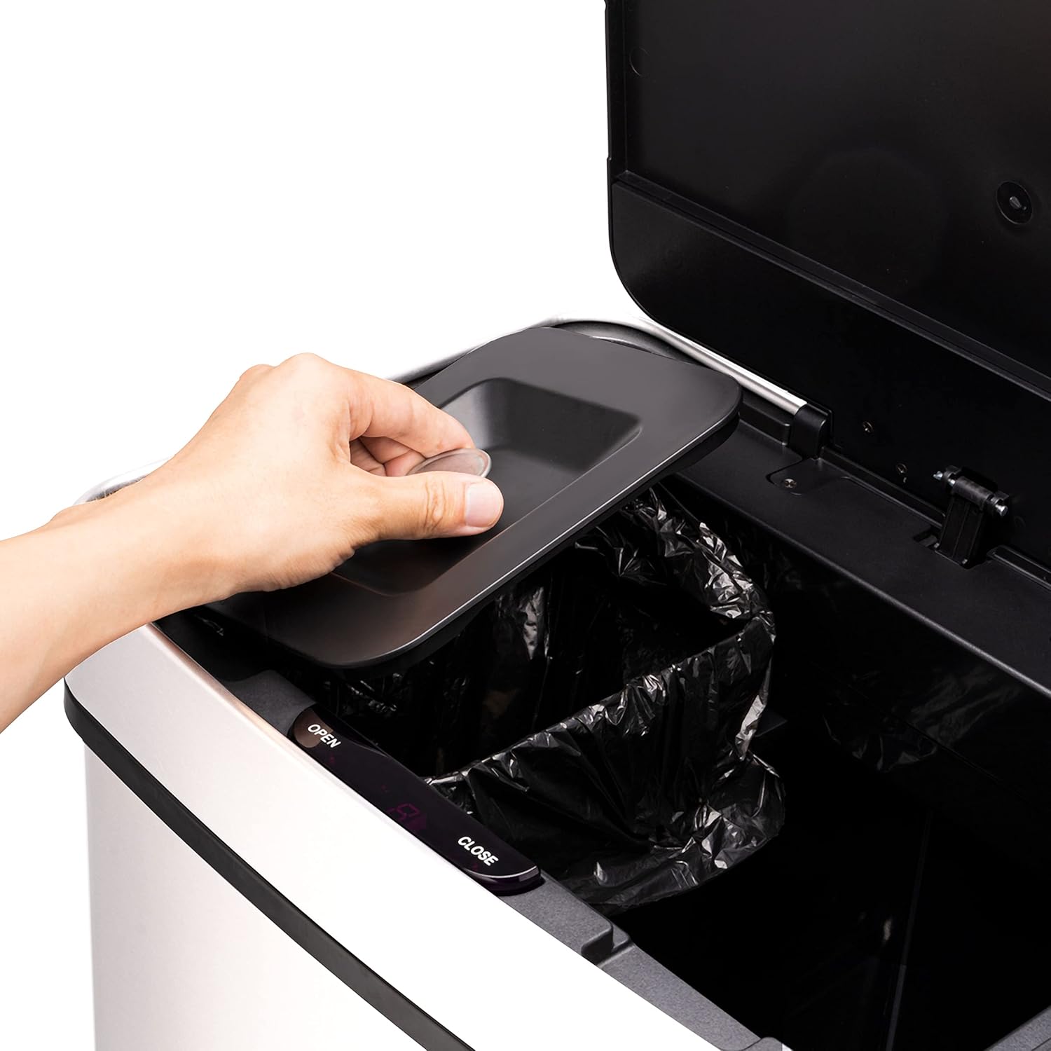 Ribelli Edelstahl - Mülltrennsysteme mit 3+1 Fächer - Mülleimer mit Sensor - 72 Liter (2x12 + 1x48 L) - Design Treteimer aus Edelstahl - Weiß