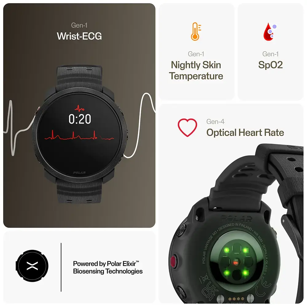 Polar Vantage M3 Sporthorloge Zwart/Zwart S-L