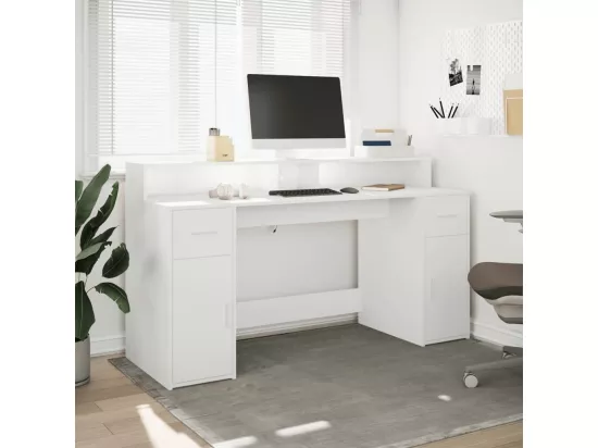 Bureau avec lumières LED blanc 160x55x91 cm bois d'ingénierie