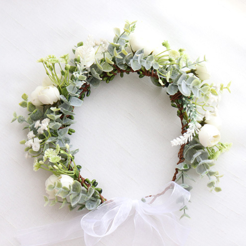 (Ø17cm) Haar Blumenkranz Party Accessoire Rosen Haarband für Hochzeit / Junggesellinnenabschied - Grün / Weiss