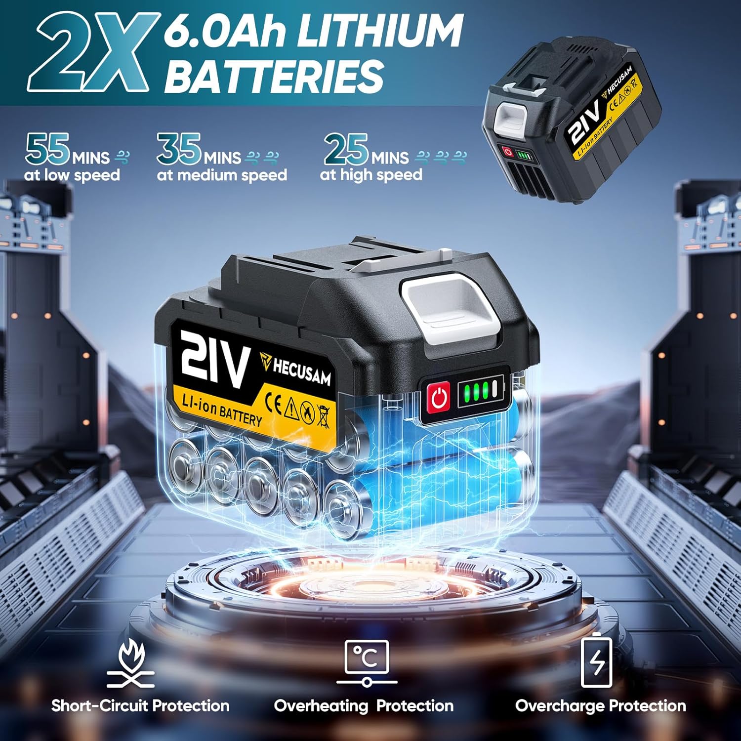 Akku-Laubbläser, Hecusam Laubbläser Für Makita 18v Akkus, Bürstenloser Motor mit 2 Batterien, 288 km/h & 800 m³/h, Ladegerät, Akku Gebläse Mit 3 Blasdüsen für Gartenpflege/Staub/Laub
