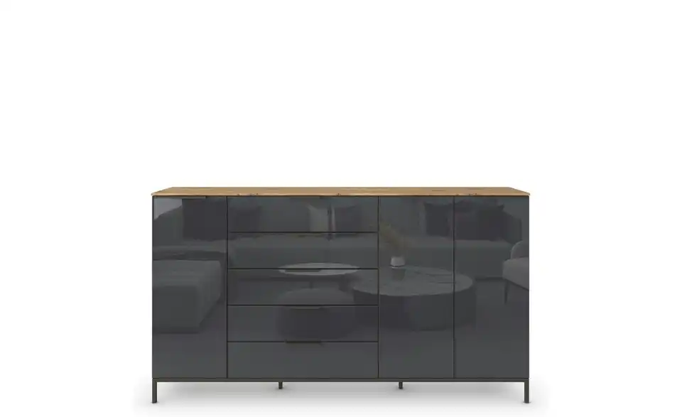 Highboard Basaltgrau, Eiche Artisan (Nachbildung) Basaltgrau, Eiche Artisan (Nachbildung) Front: Glas, Oberboden: Dekor Graphit