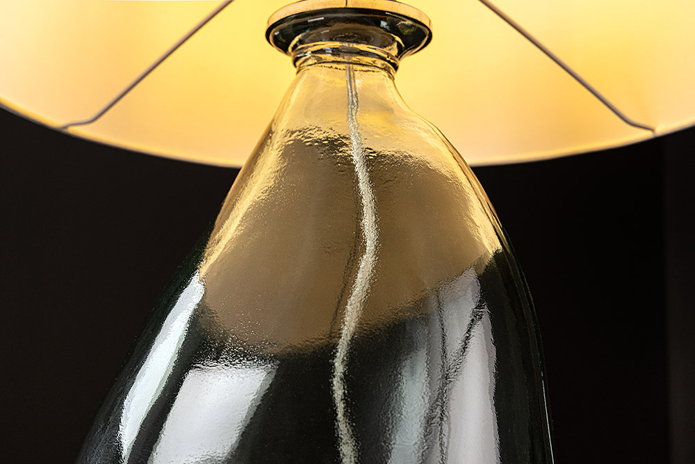 Moderne Tischlampe CLASSIC 60cm transparent recyceltes Glas weiß Stoffschirm