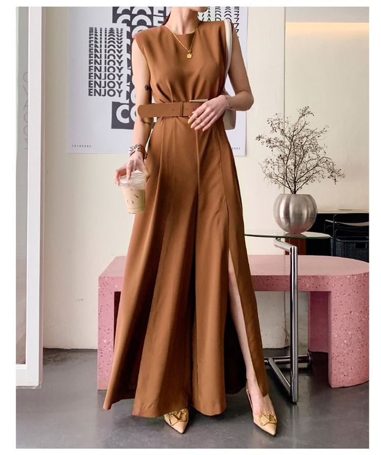 Arabesquito - Mouwloze jumpsuit met ronde hals en wijde pijpen