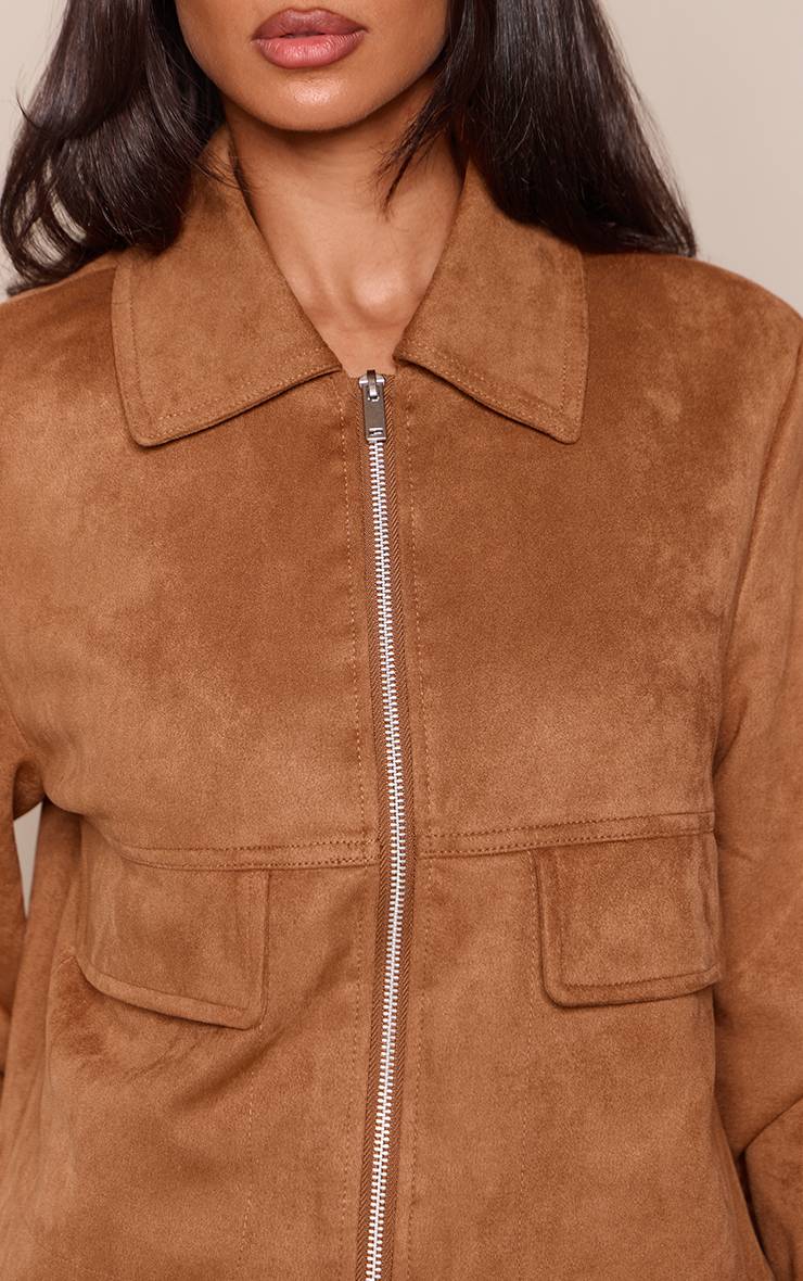 Marron Veste Légère En Daim Avec Fermeture Éclair