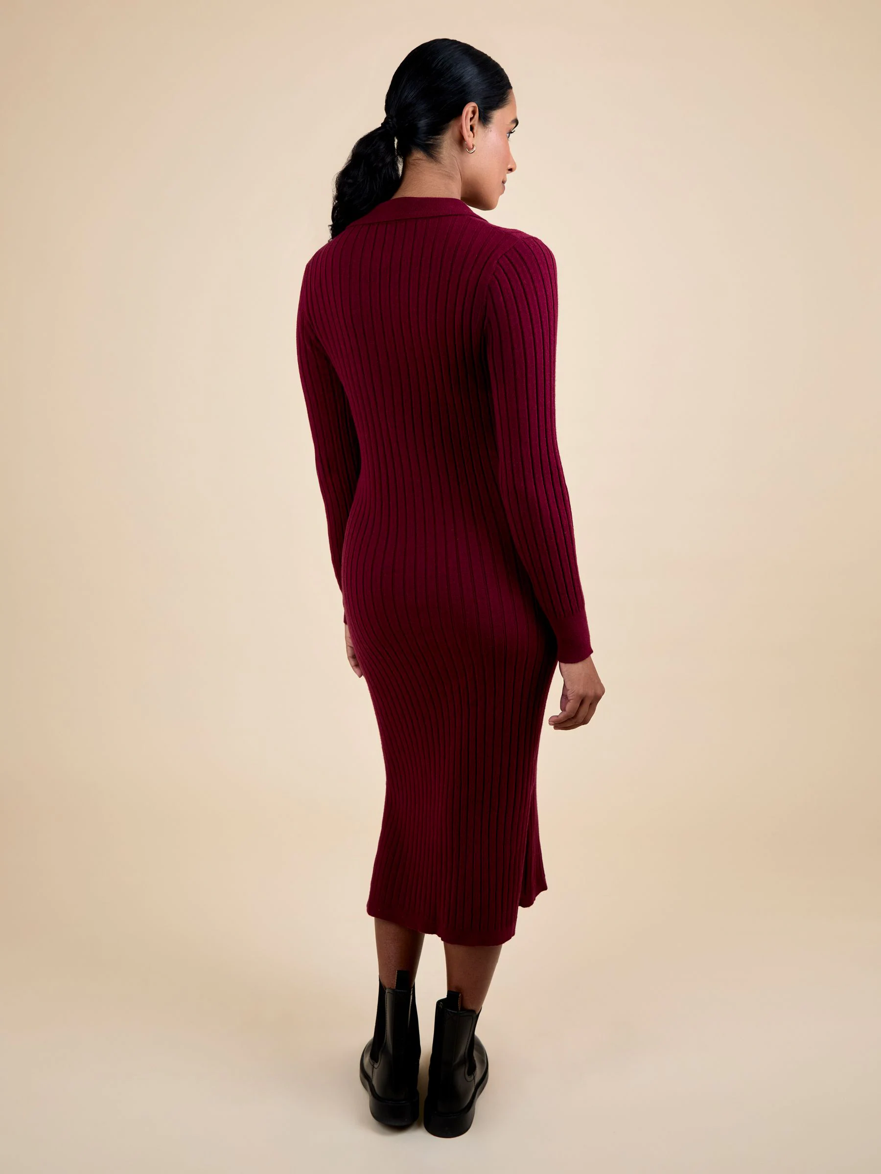 JoJo Maman Bébé Knitted Rib Collared Maternity Midi Dress