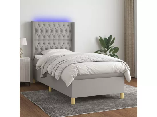Sommier tapissier avec matelas et LED Gris clair 90x190cm Tissu
