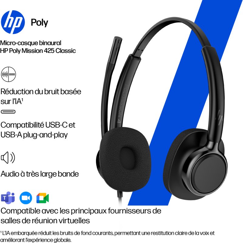 HP Poly Micro-casque filaire USB binaural Mission 425