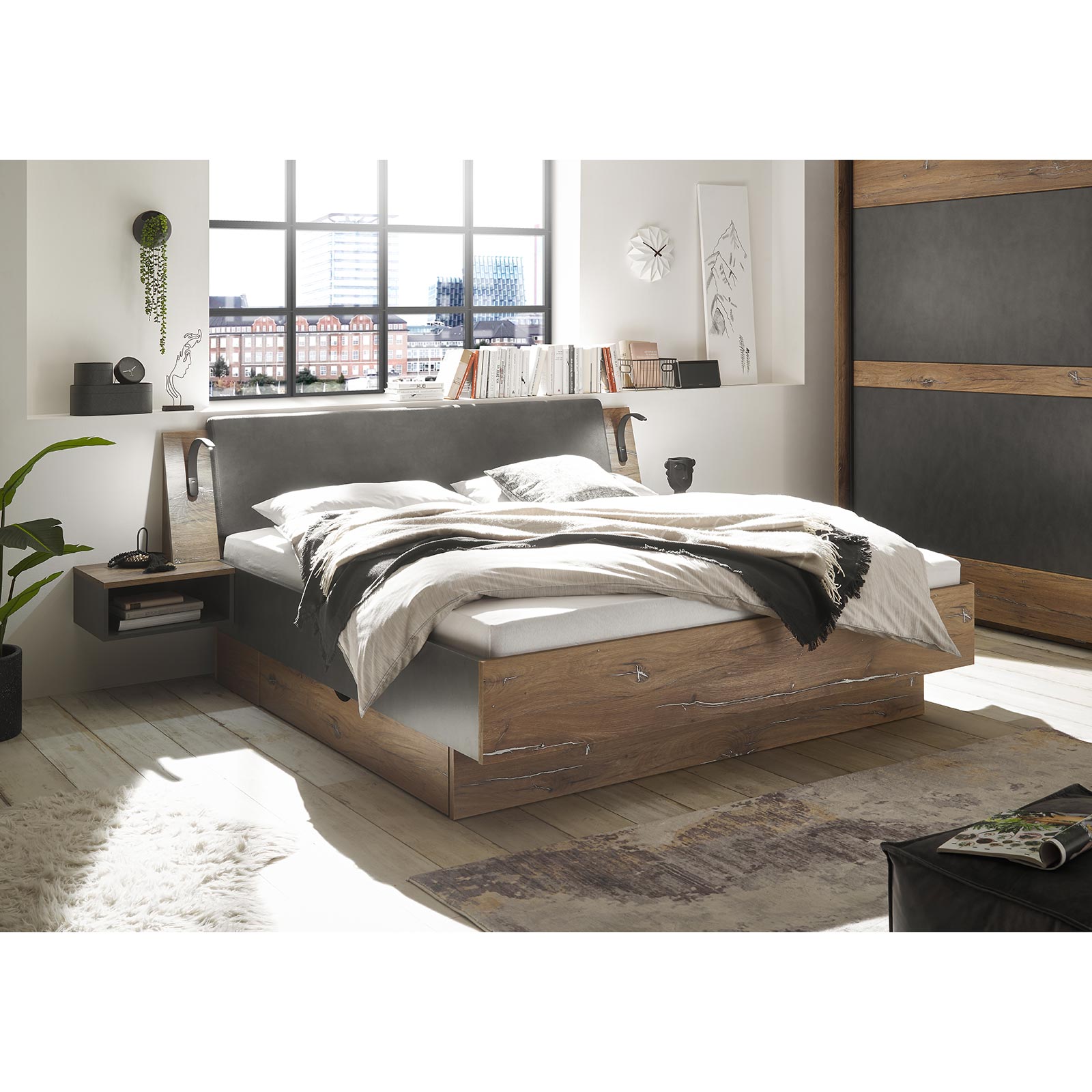 Bettanlage - Flagstaff Eiche dunkel - Matera - mit Nachtkonsolen - 180x200 cm
