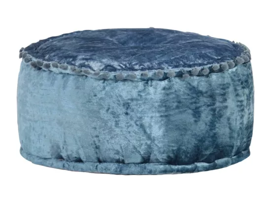 Pouf Rond Velours 40x20 cm Bleu