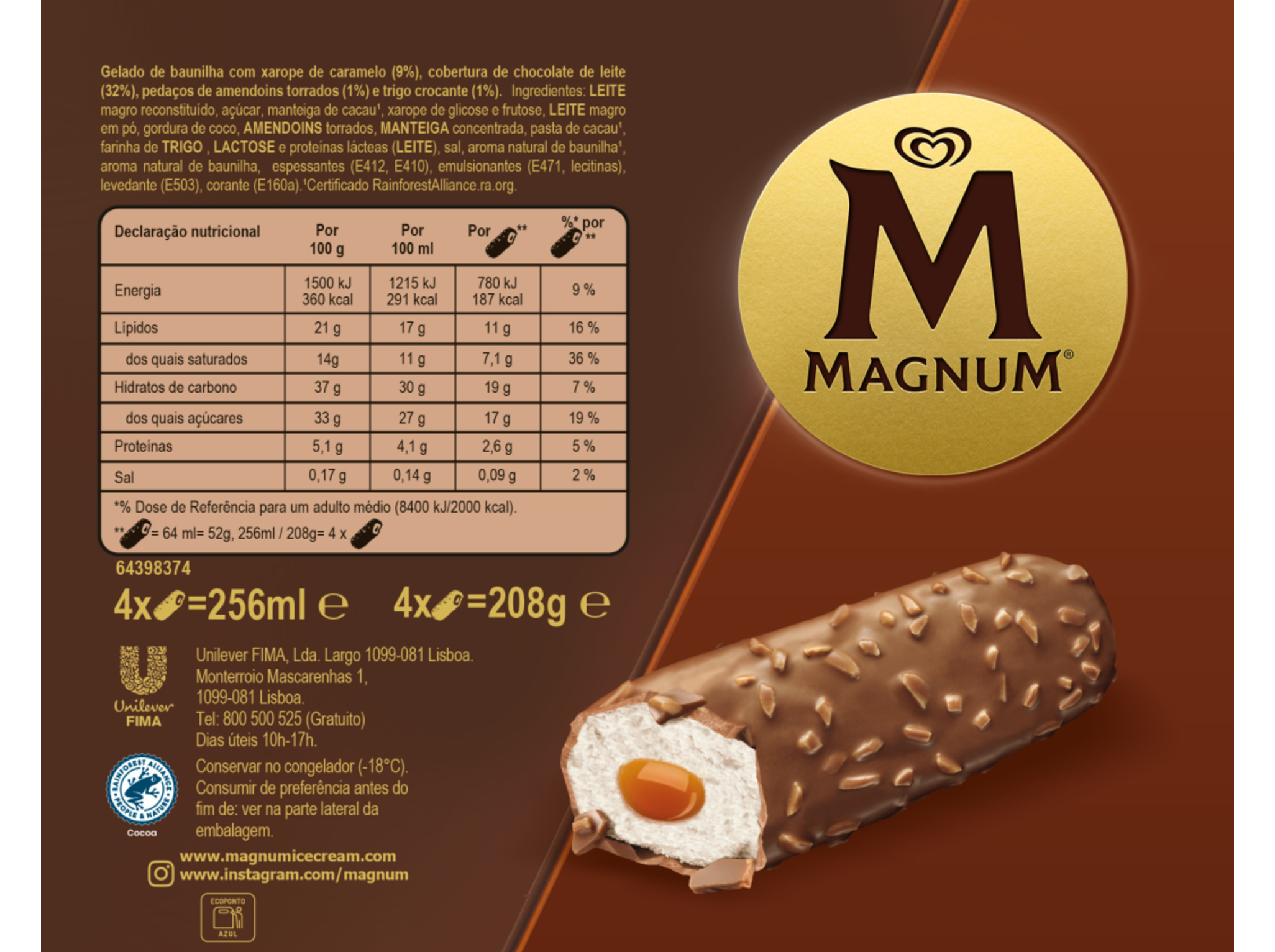 GELADO MAGNUM CARAMEL NUTS 4X64ML