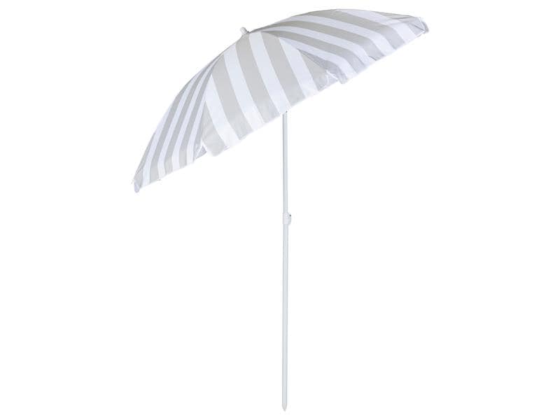 KOOR Sonnenschirm Marino 180 cm, Grau/Weiss Strandschirm mit Lichtschutzfaktor 50
