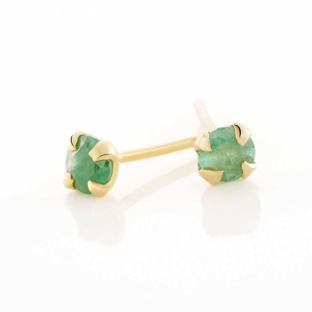 Boucles D'oreilles Puces Jardin Serti Griffe Or Jaune Emeraude