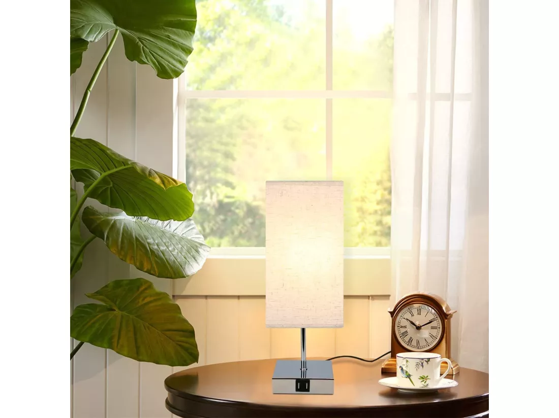 NETTLIFE Lampe de chevet tactile à intensité variable abat-jour en tissu vintage E27 avec fonction de chargement USB