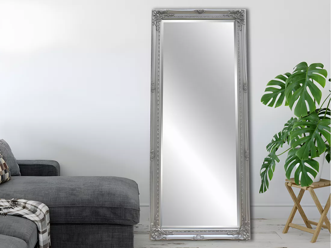 Miroir en bois d'eucalyptus avec moulures - L. 80 x H. 190 cm - Argenté - ELVIRE