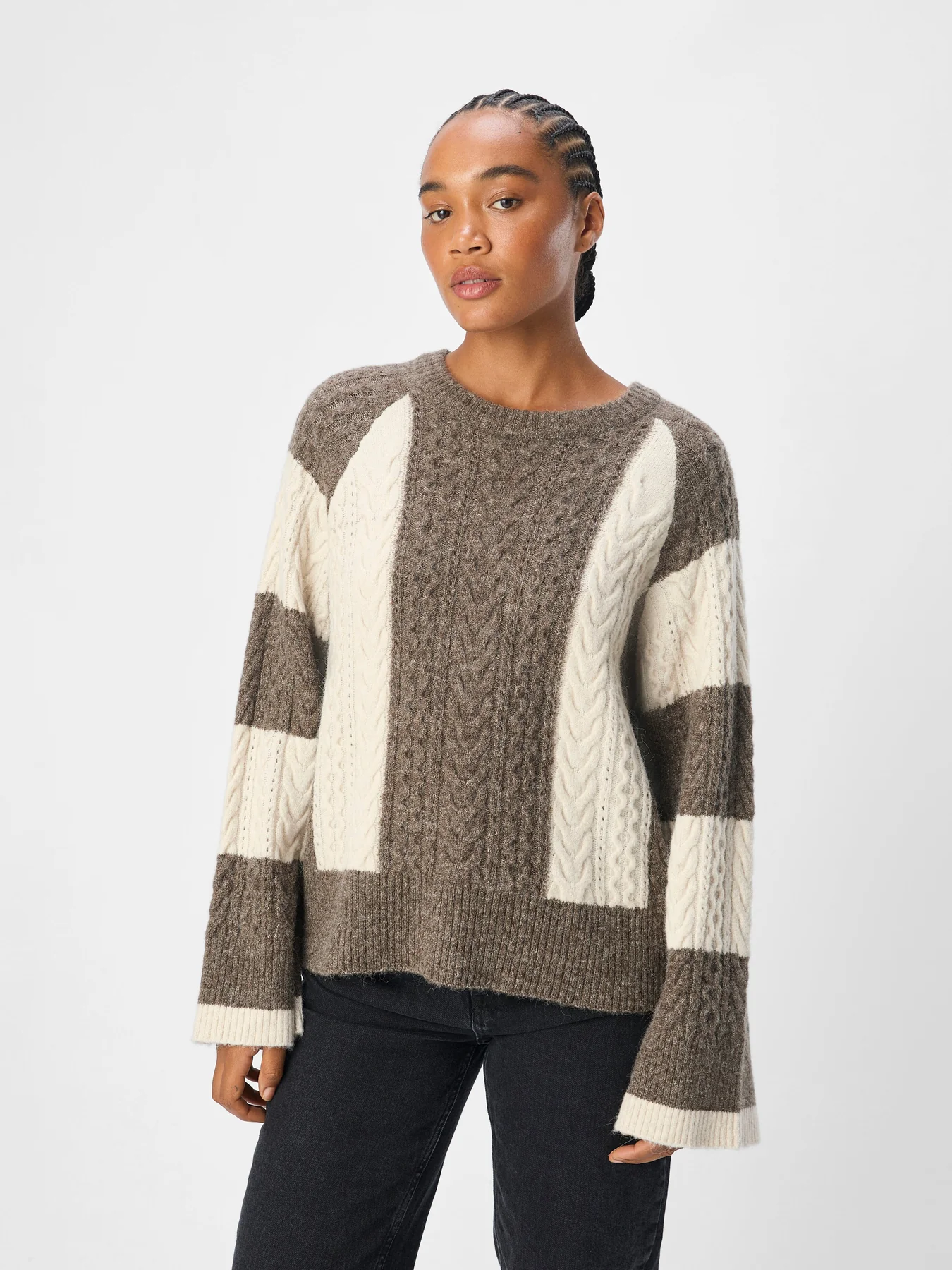 Object Objrosa Knit L/S Re Pullover 134 4603709 morel white sand