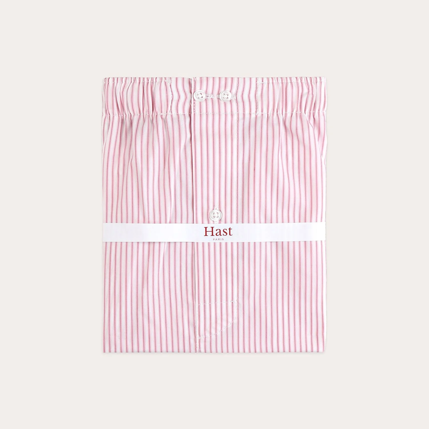 Upcycled boxer shorts with pink and white stripes
