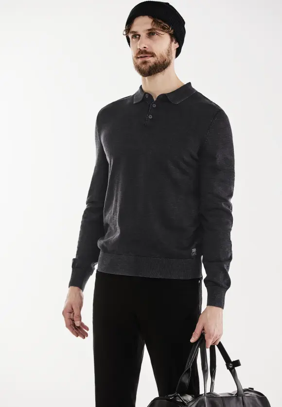 Strick Polo Pullover - faded black
