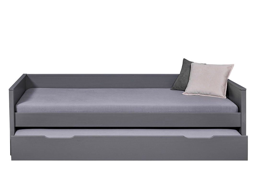 Stauraum-/ Funktionsbett Niels 90 x 200 cm Kiefer massiv grau lackiert