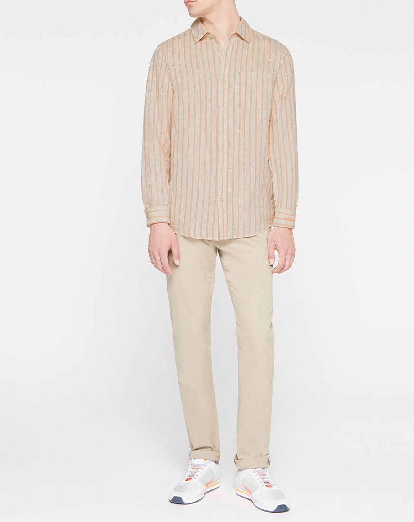 Scotch & Soda Chemise 100% Lin Regular Fit à rayures beige/rouge