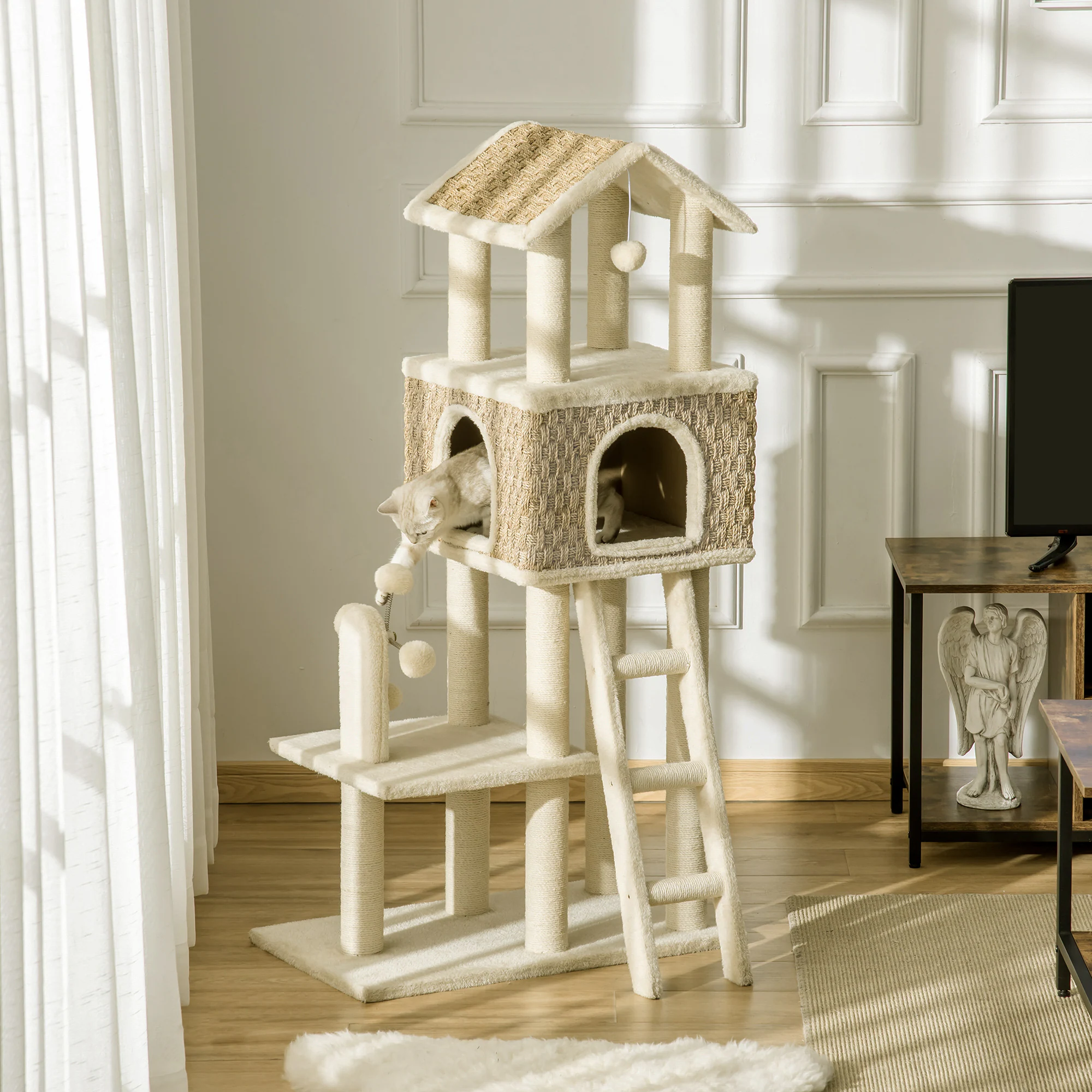 PawHut Kratzbaum mit Spielbälle natur 69L x 40B x 131H cm