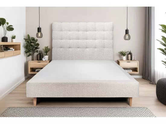Tete de lit Capitonnée Bouclette Beige L 140 cm - Ep 10 cm rembourré