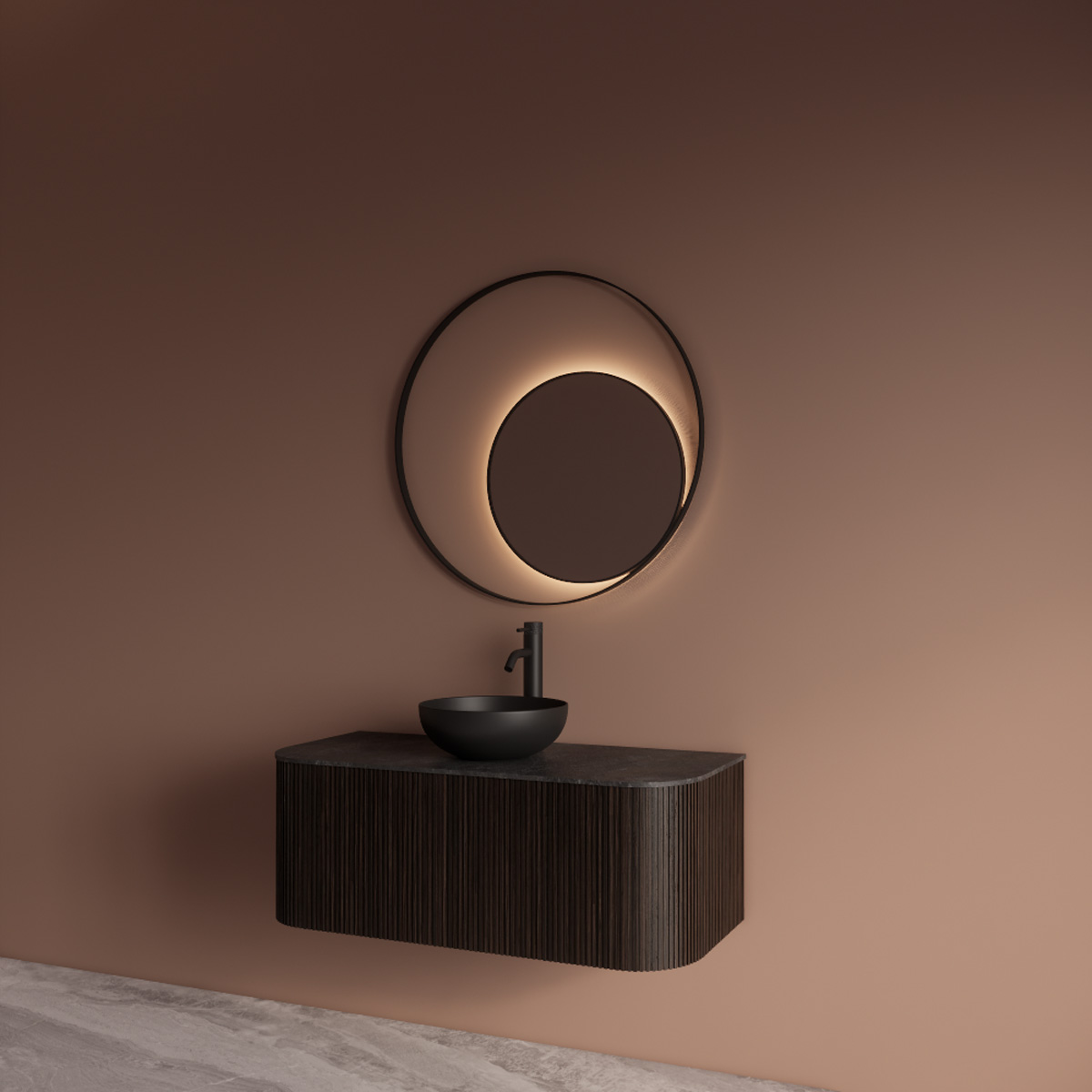 Gliss Design Kosmos spiegel rond met cirkel 90cm mat zwart met handsensor
