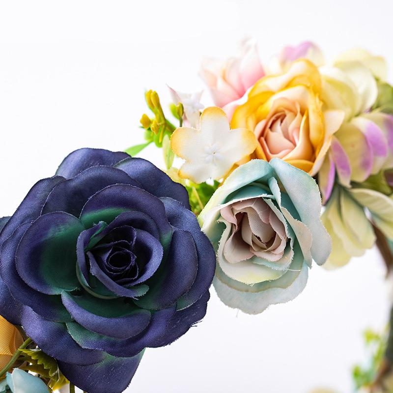 (Ø18cm) Haar Blumenkranz Accessoire Rosen Hochzeitskranz - Blau / Gelb