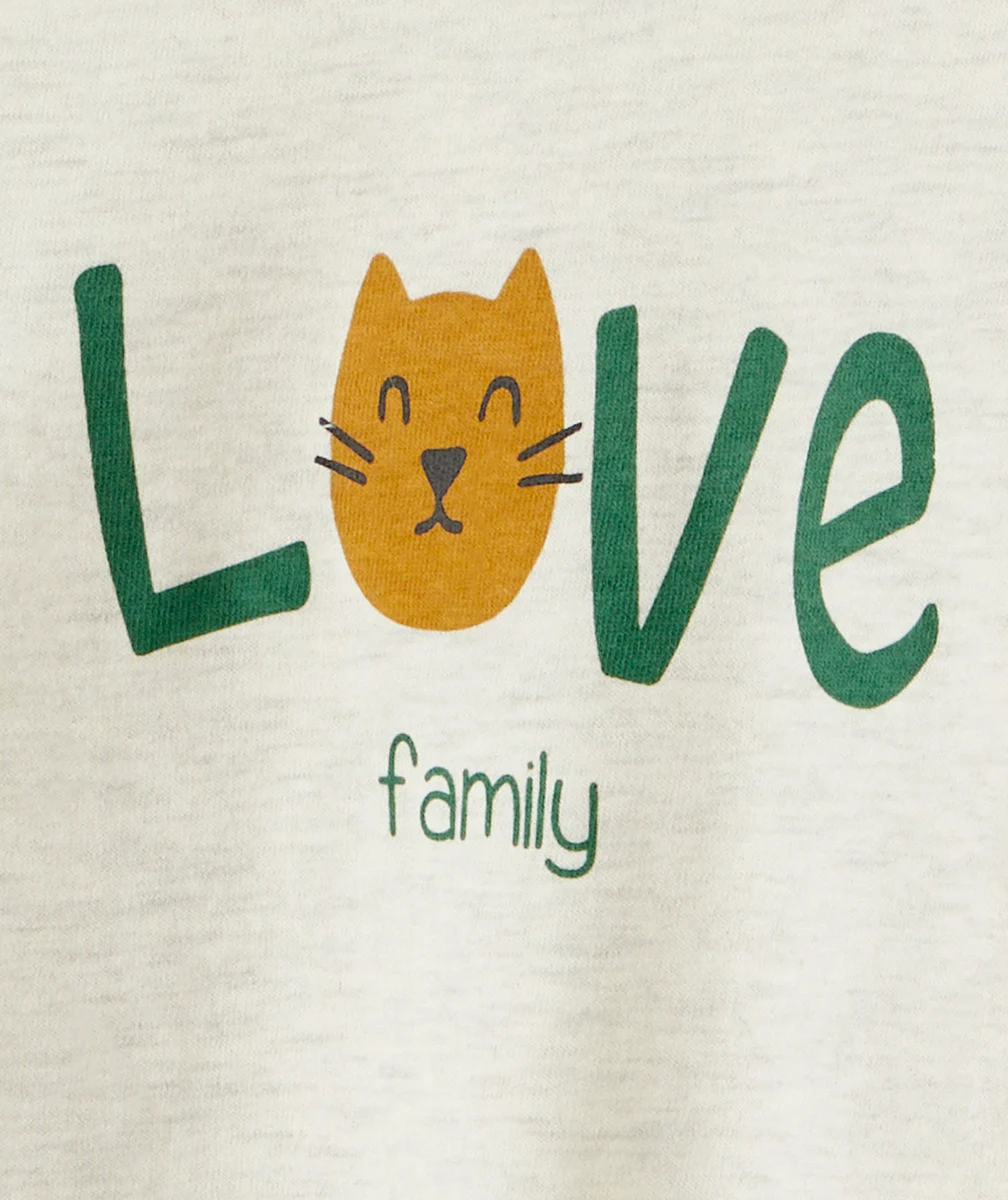 T-SHIRT BÉBÉ GARÇON EN COTON BIO GRIS CHINÉ AVEC CHAT