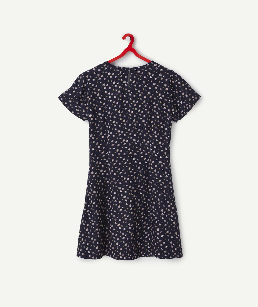 ROBE FILLE BLEU MARINE EN VISCOSE RESPONSABLE AVEC IMPRIMÉ FLEURI