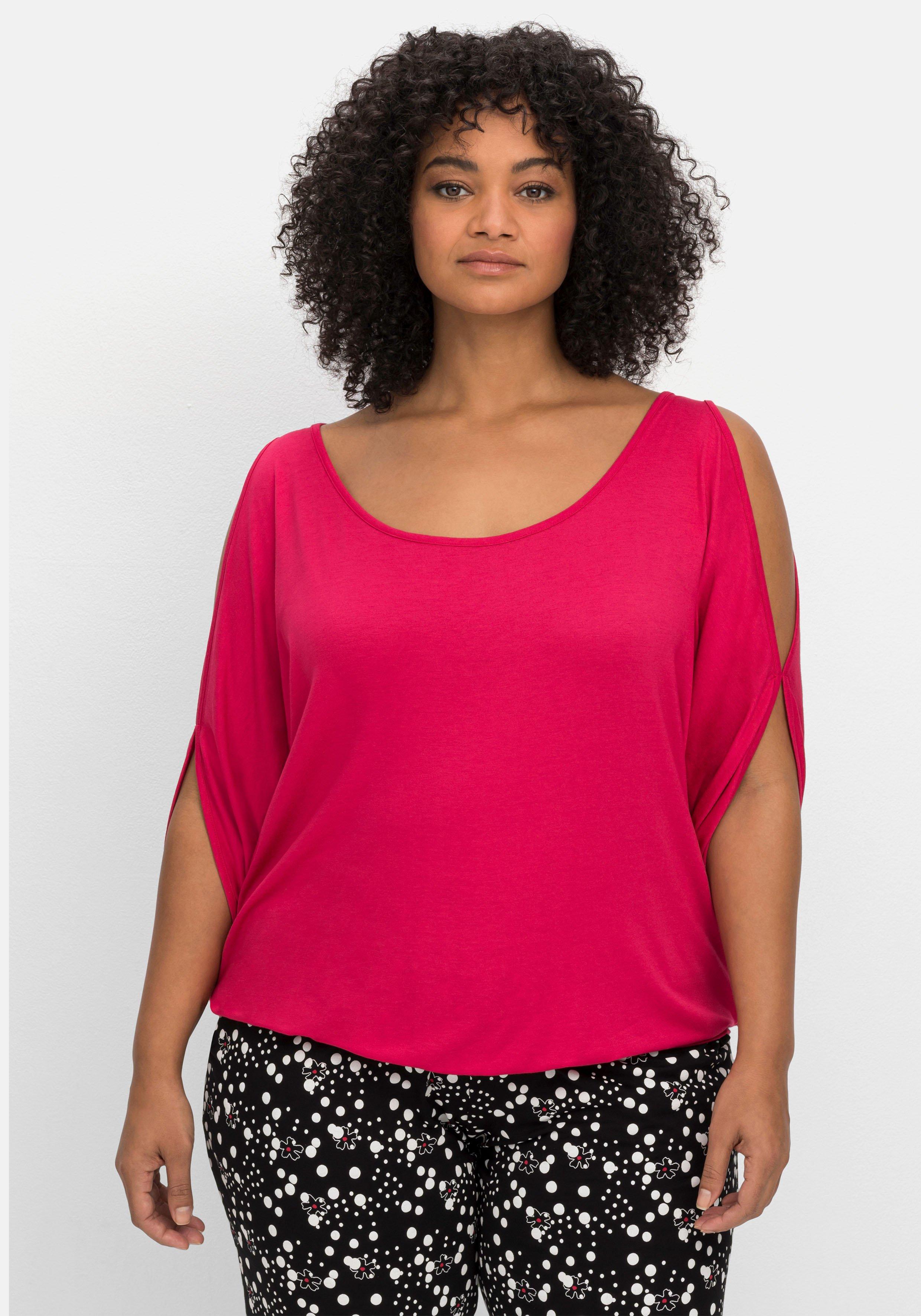 Jerseyshirt mit geschlitzten Fledermausärmeln
