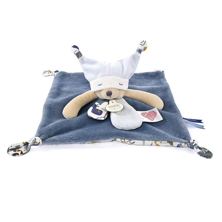 Doudou plat ours 3 histoires bleu