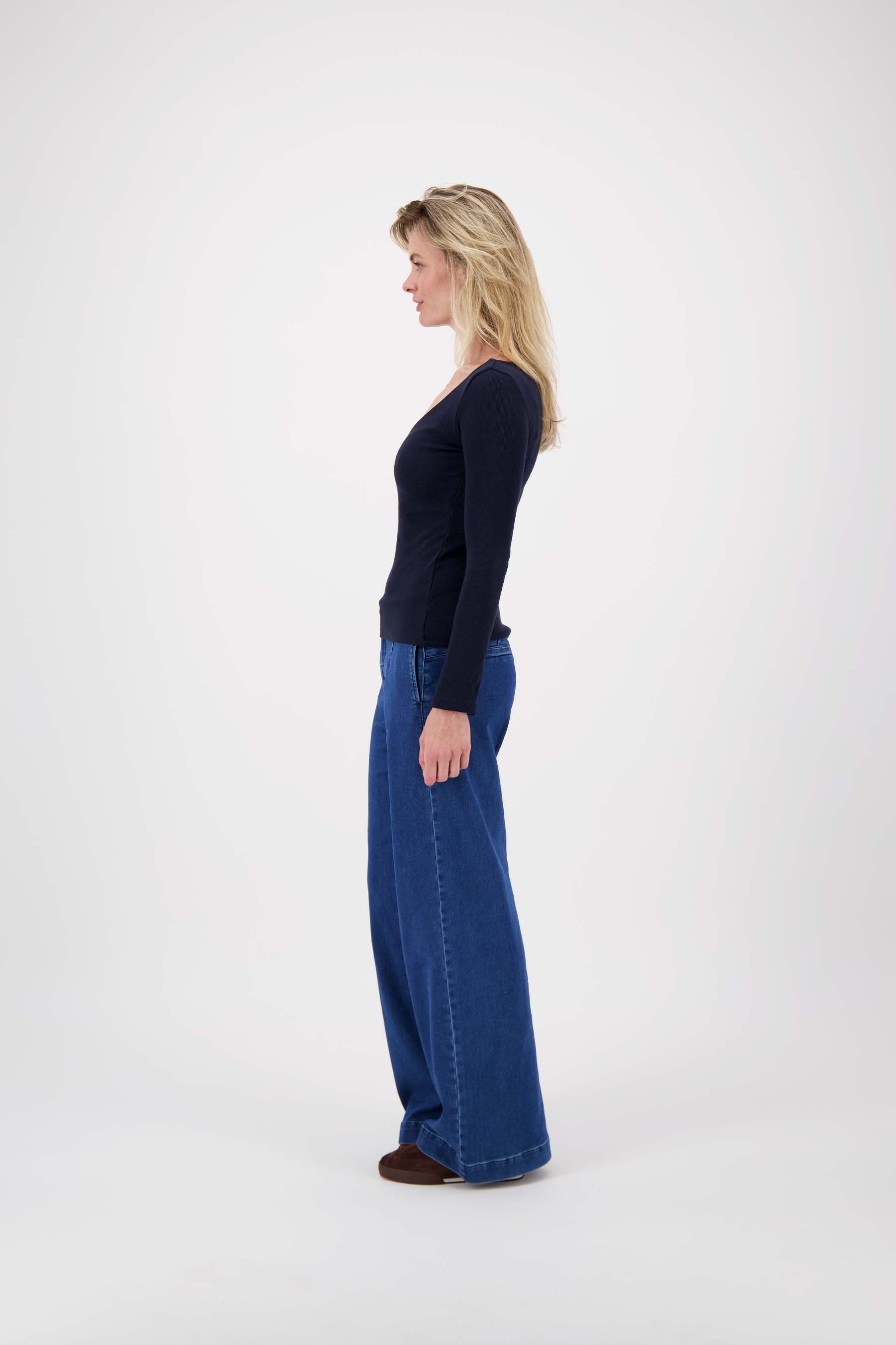 basic rib V hals top met stretch