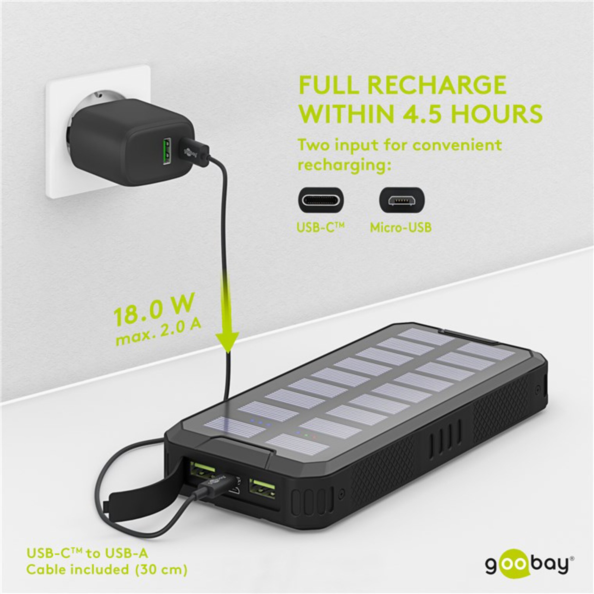 goobay Powerbank Outdoor Schnelllade-Powerbank 20.000 mAh mit Solar