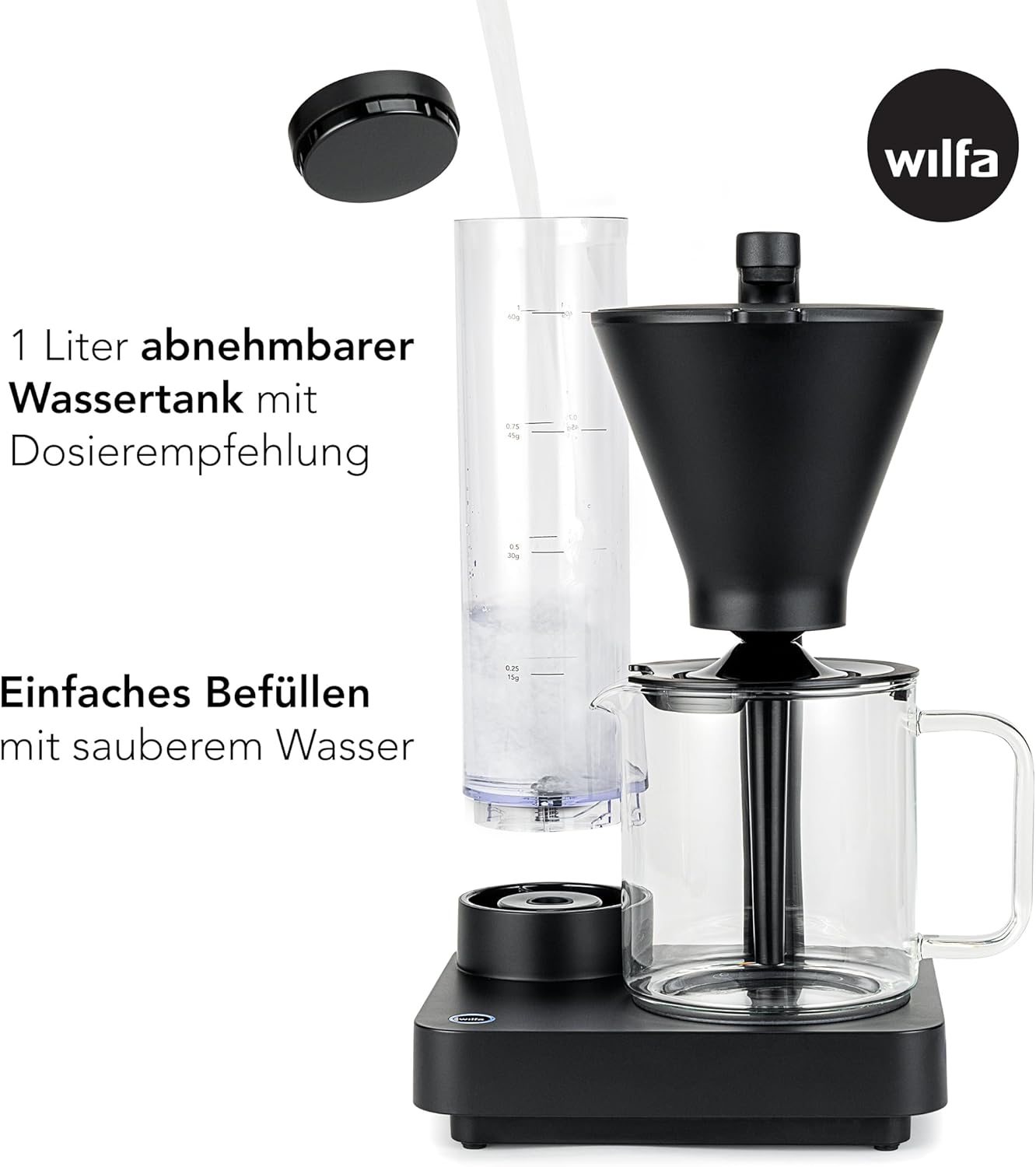 Wilfa PERFORMANCE COMPACT Filterkaffeemaschine - 1600W – 1L Wassertank - doppelwandiger Filterhalter - Warmhaltefunktion - Tropfstopp & Auto-Abschaltung (schwarz)