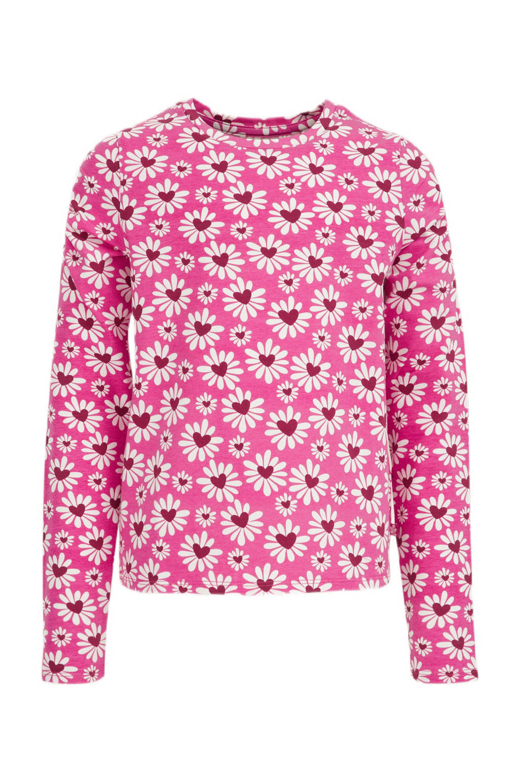 WE Fashion gebloemde longsleeve roze/wit/rood