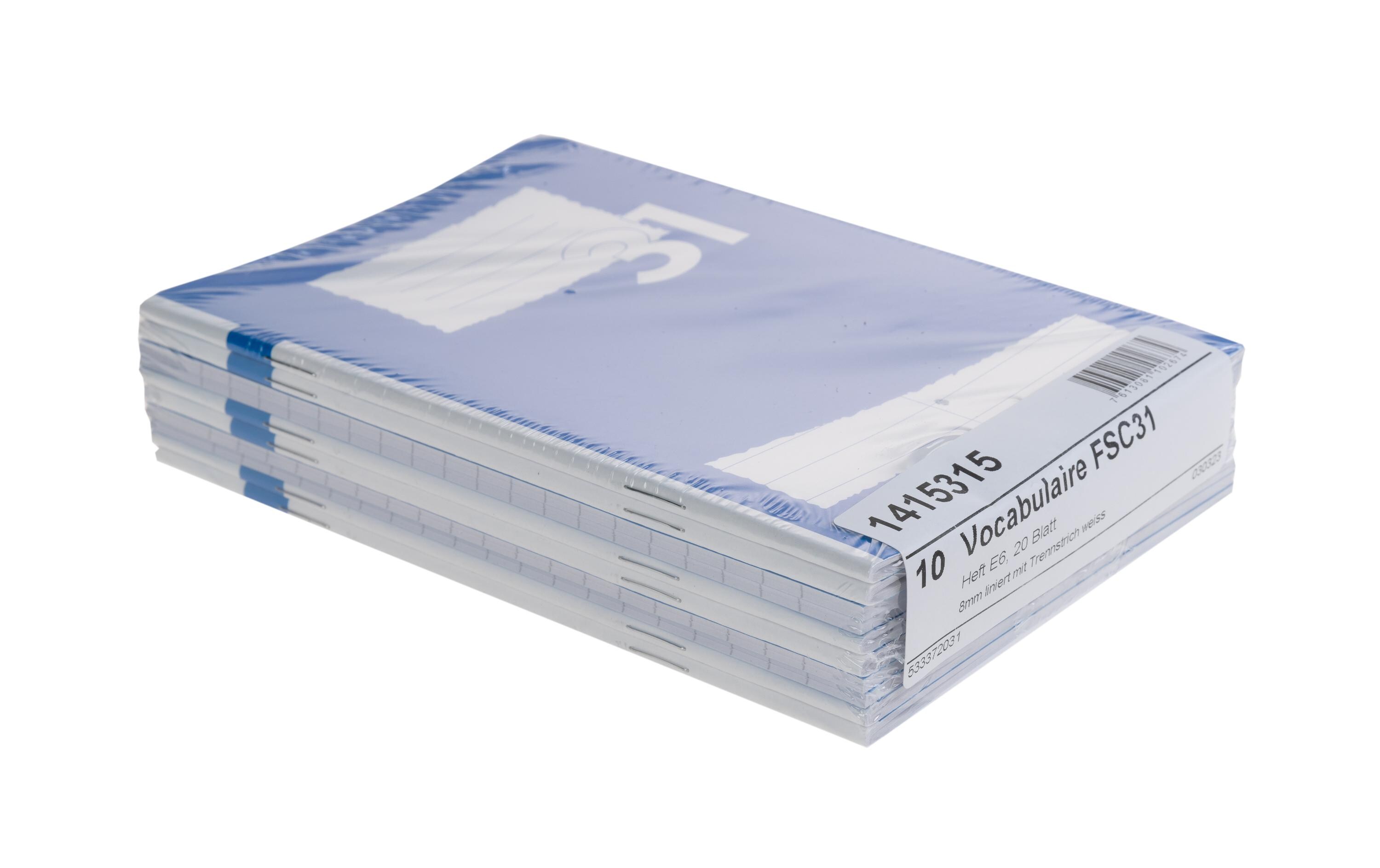 Schulheft FSC 14 x 20 cm, Liniert, Blau, 10 StückVocabulaire im Format E6